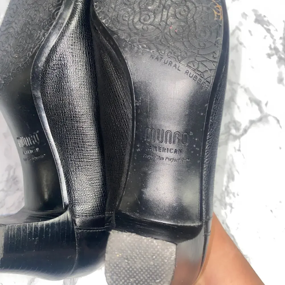 Munro Black Leather Jillian Patent Cap Toe Leather Heels Women's Size 6.5